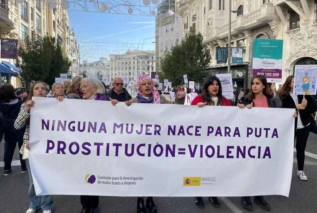 Demonstration abolition prostitution Madrid spain 